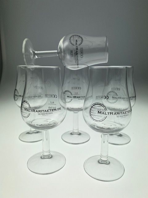 IMG_5550_ergebnis 6 Stück Nosing Gläser Spirituosenkelche mit Aufdruck MaltRaritaeten.de und Eichstrich