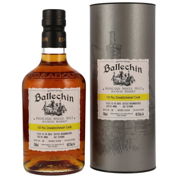 Ballechin Heavily Peated 13 Dest.13/10/2010 Abgef.12/2023 First Fill Chardonnay Cask # 803 48,2% vol