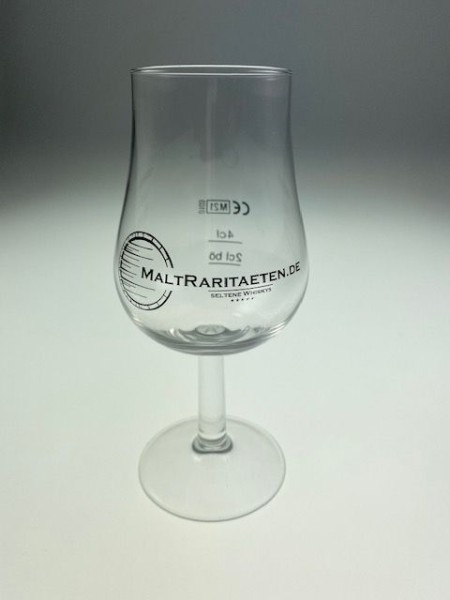 1 Stück Nosing Glas Spirituosenkelch mit Aufdruck MaltRaritaeten.de und Eichstrich