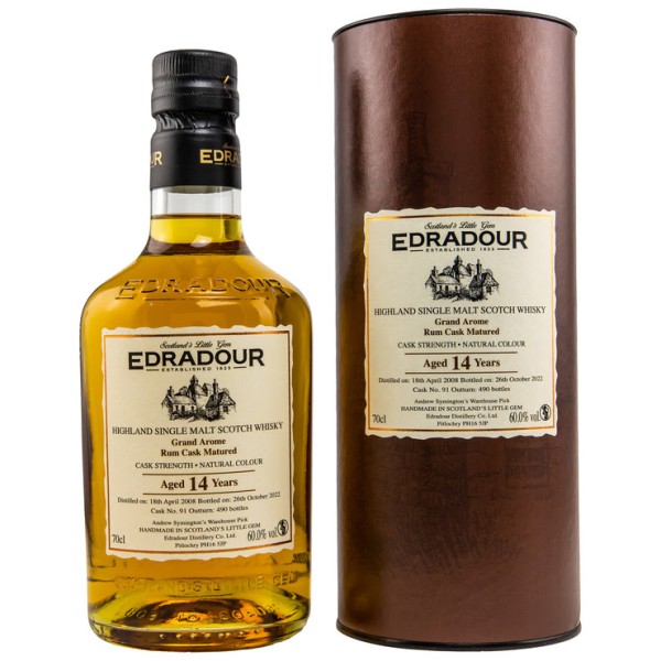Edradour 2008/2022 14 y Grand Arôme Rum Cask 91 490 Flaschen 60% vol.